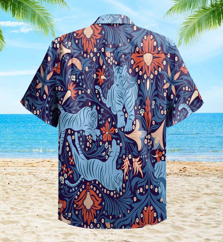 Tiger Floral Blue Hawaii Shirt Ha43265