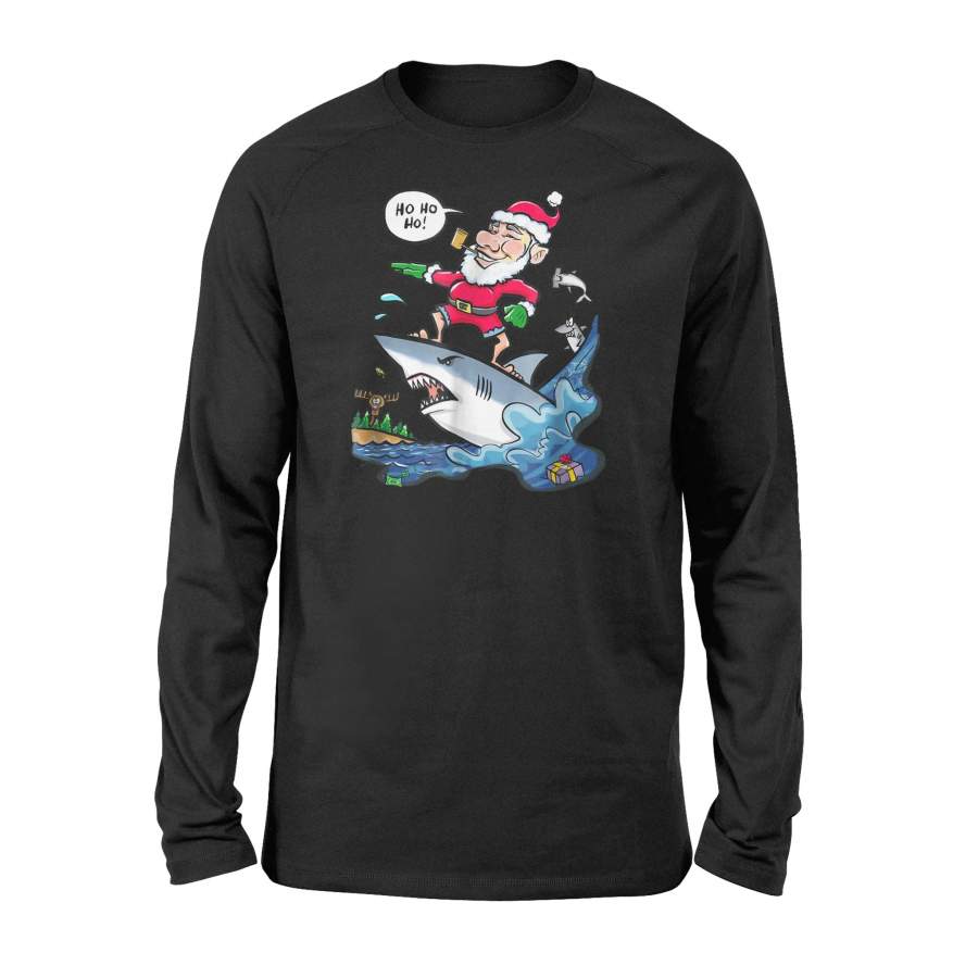 Christmas Santa Surfing On A Shark Long Sleeve T-Shirt