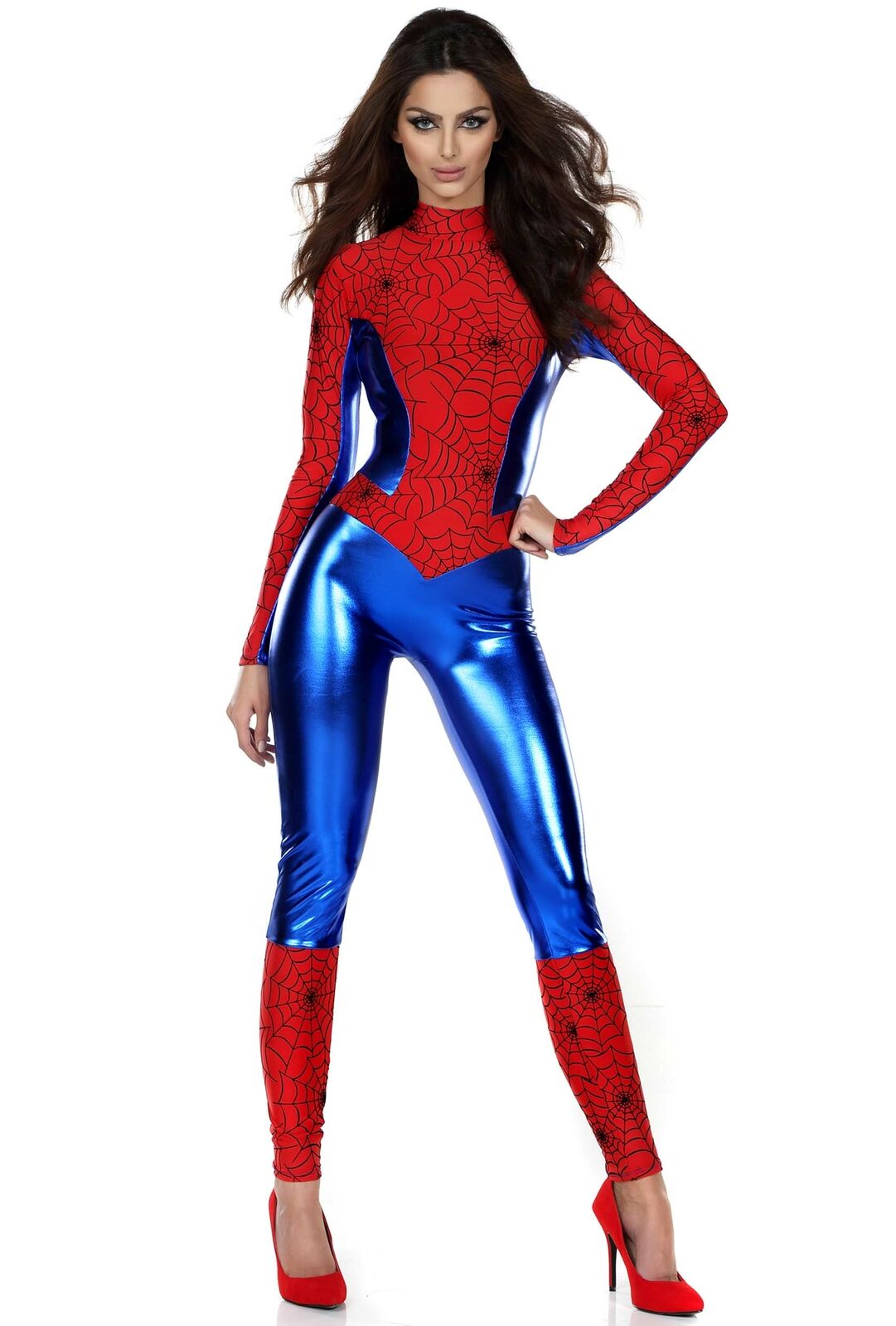 Womens Spiderman Costume Adult Halloween Long Sleeve Catsuit Costume