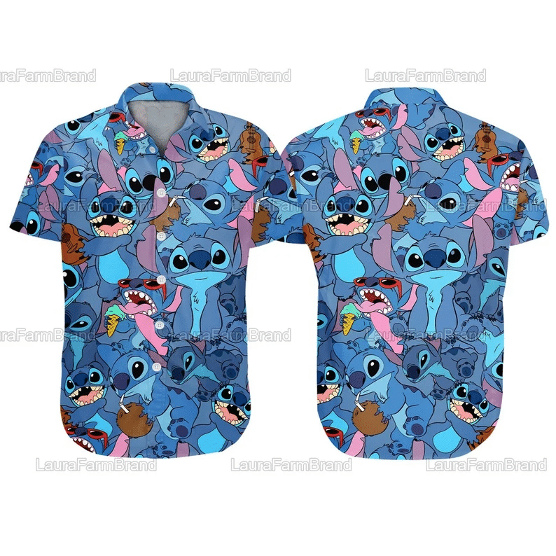 Stitch Ukulele Coconut Ice Cream Chilling All Over Print Hawaii Shirt Ha64912