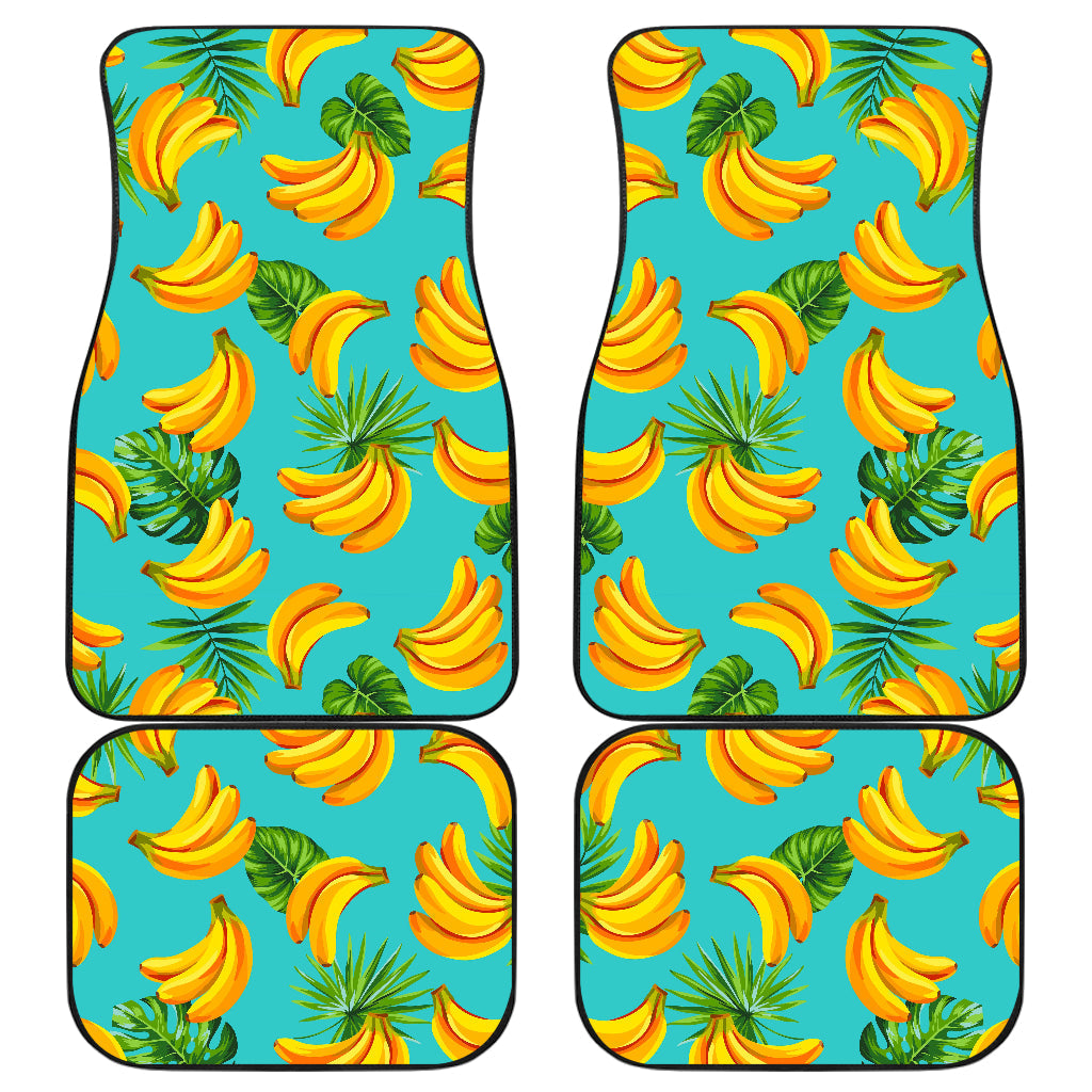 Tropical Banana Leaf Pattern Print Front And Back Car Floor Mats, Front Car Mat