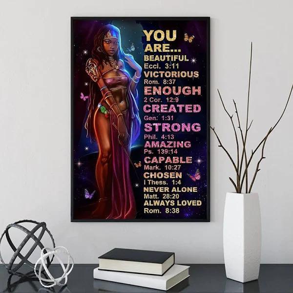 You Are Black Queen Canvas Art, Black Women Strong Poster, Black Pride Wall Art, Afro Queen Warrior Wall Art, Afro Queen Home Decor