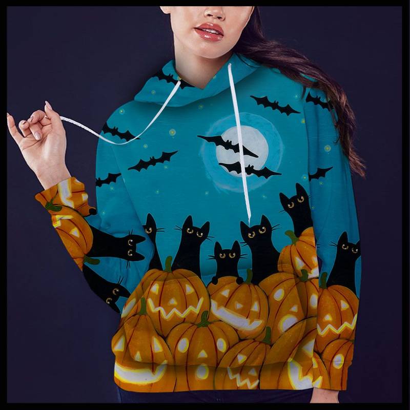 Black Cat Pumpkin T1509 - All Over Print Unisex Hoodie