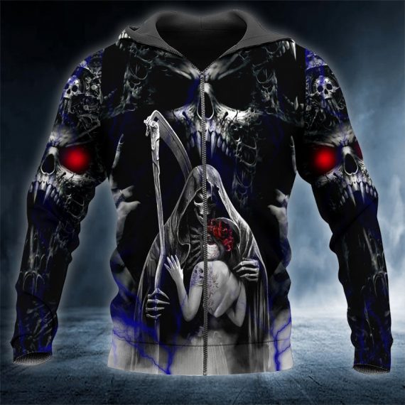 King Couple Skull 3D All Over Printed Unisex Zip Up Hoodie Us Size