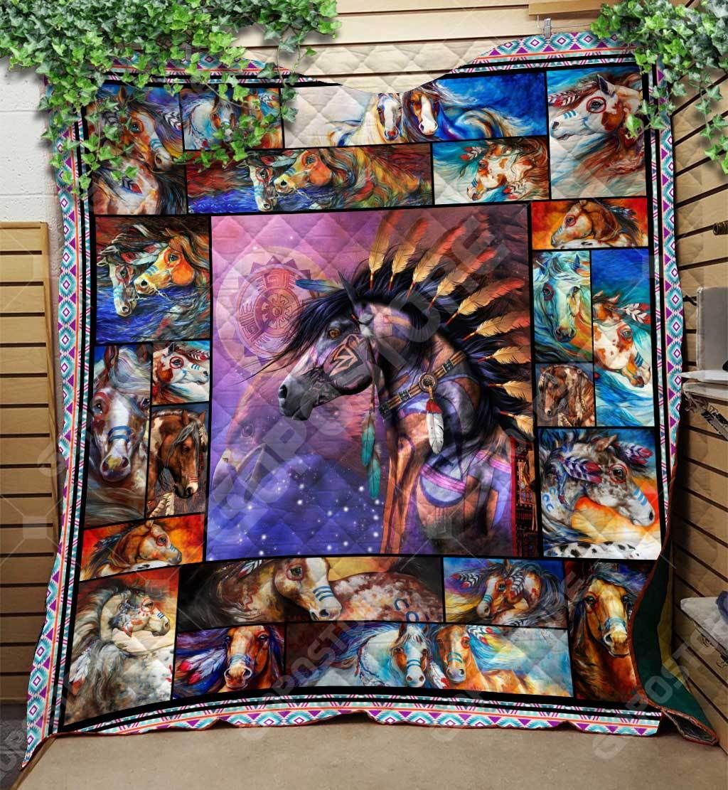 Native American War Horse Art Like 3D Quilt Blanket 1132