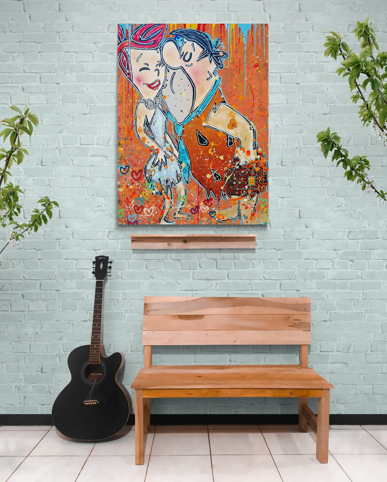 The Flintstones Canvas Art, Cartoon The Flintstones Graffiti Canvas Wall Art for Home Decor, Unique & Exclusive The Flintstones Wall Art