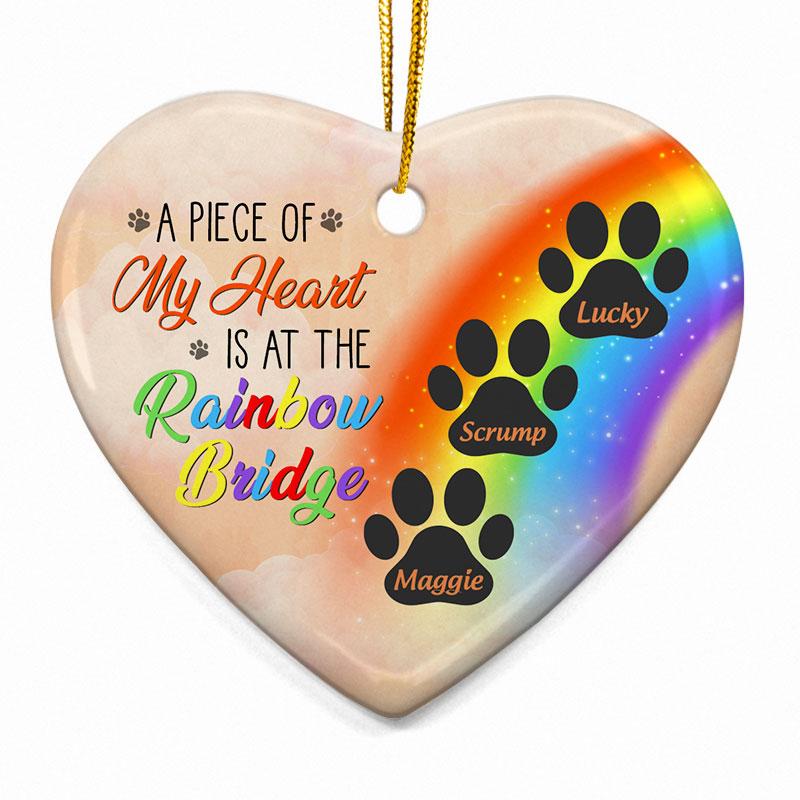 A Piece Of My Heart Is At The Rainbow Bridge – Dog Memorial Gift – Personalized Custom Heart Ceramic Ornament