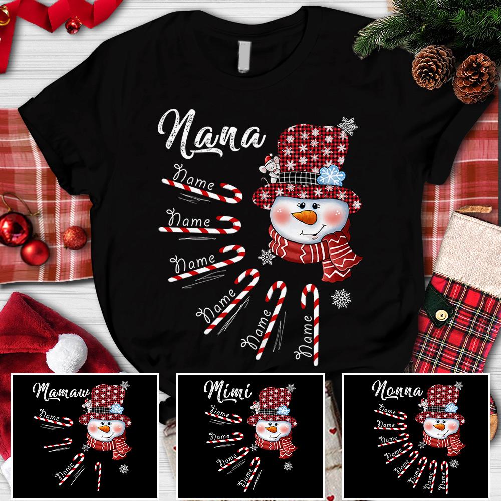 Personalized Christmas Shirt Grandma Snowman Candy Cane