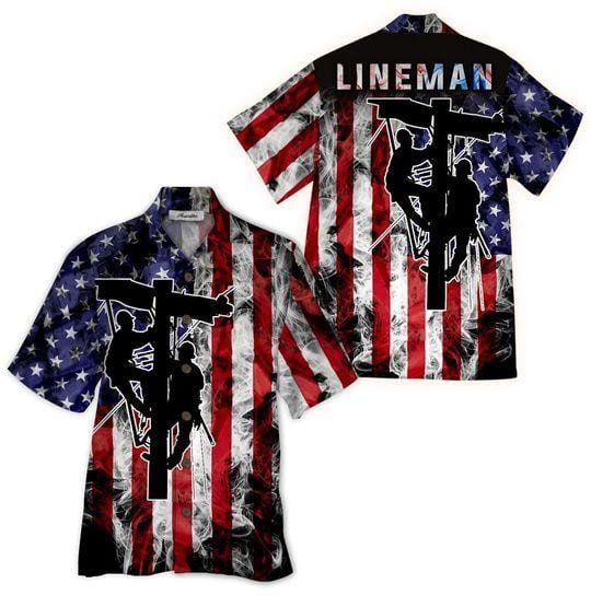 Lineman American Flag Hawaii Aloha Shirts Kv Ha45367