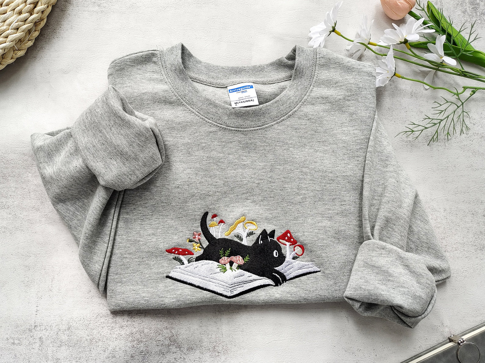 Cute Black Cat Embroidered Sweatshirt 2D Crewneck Sweatshirt All Over Print Sweatshirt For Women Sweatshirt For Men Sws28231