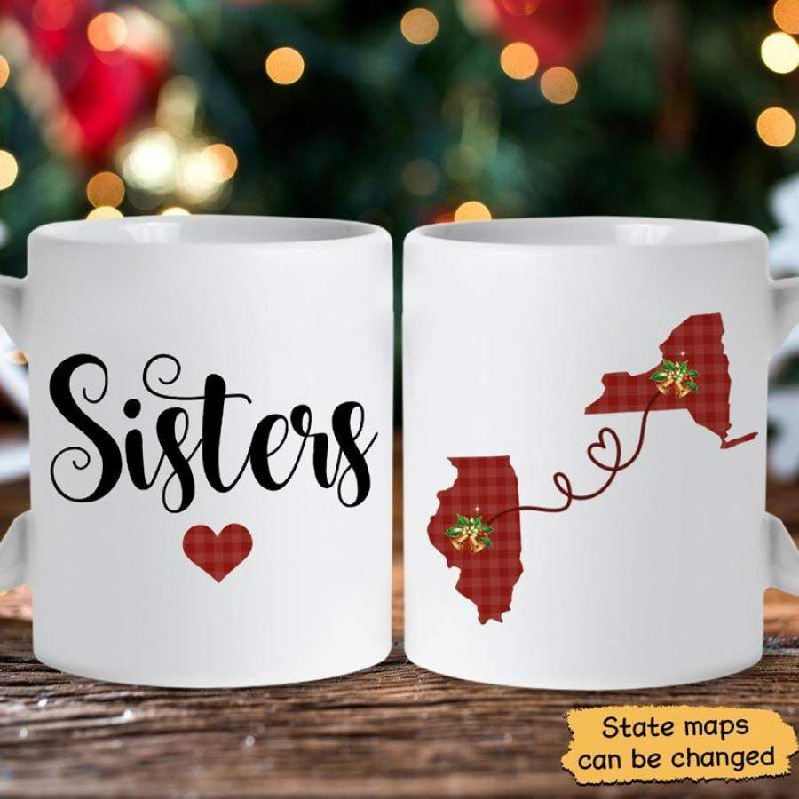 Sister Long Distance Relationship Gift Checkered State Map Personalized Coffee Mug