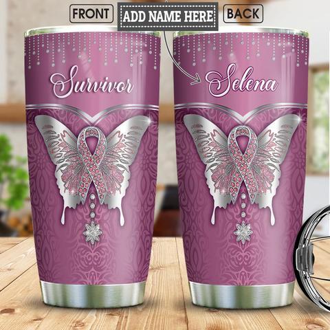 Breast Cancer Jewelry Style Personalized Stainless Steel Tumbler, Personalized Tumblers, Tumbler Cups, Custom Tumblers Breast Cancer Awareness Month