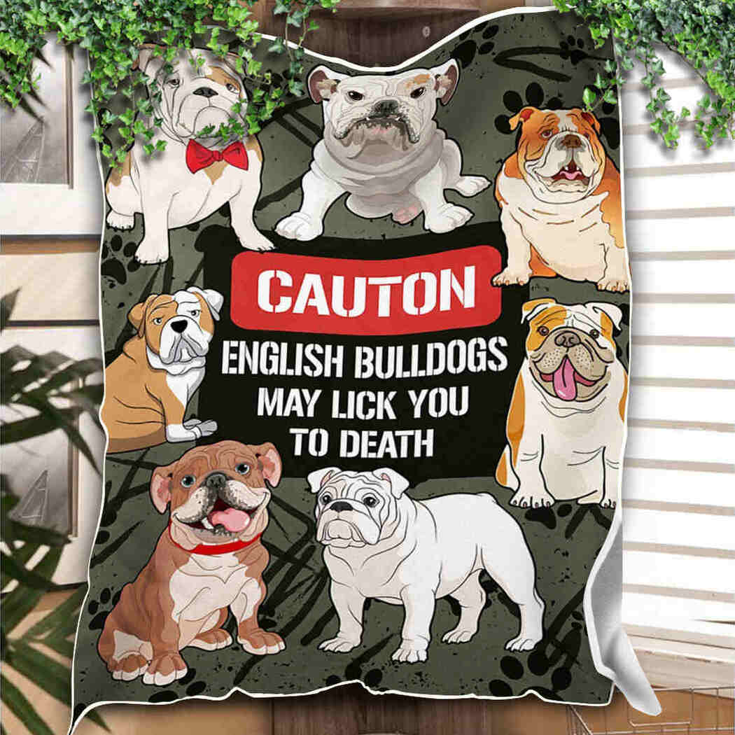 Bulldogs And Paw Dog Lover Fleece Blanket, May Lick You To Death