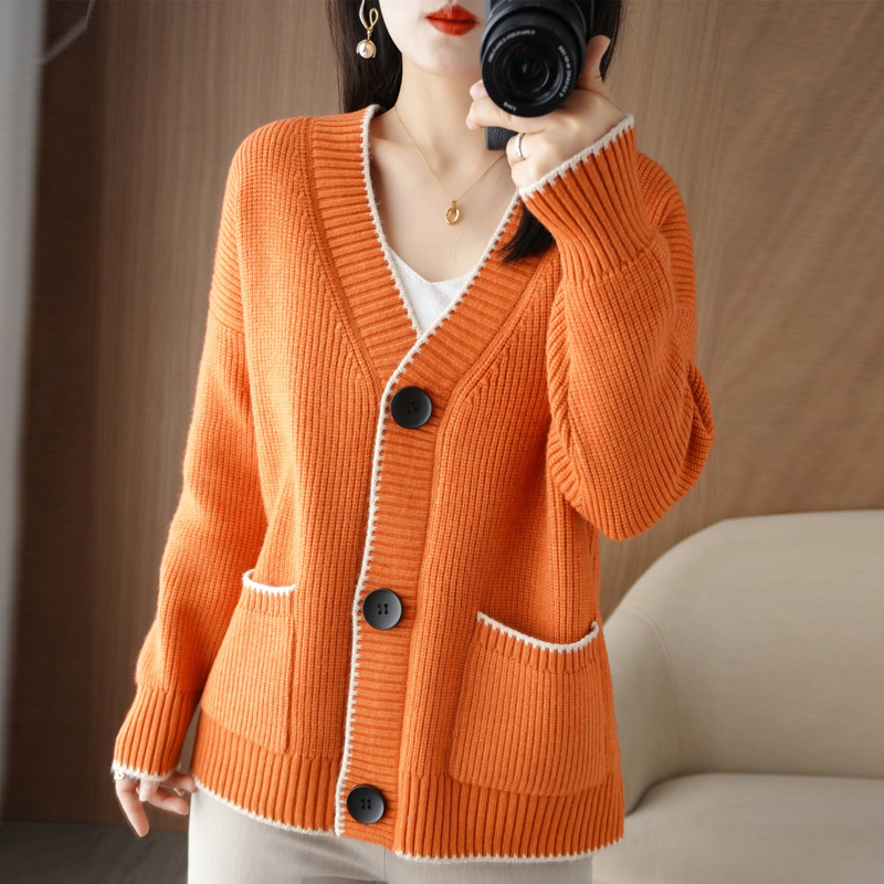 Autumn Winter New Thickened Cardigan With Pocket Knit Woman Bump Color Sweater Elegant Temperament Small Fragrance Wind Coat alx