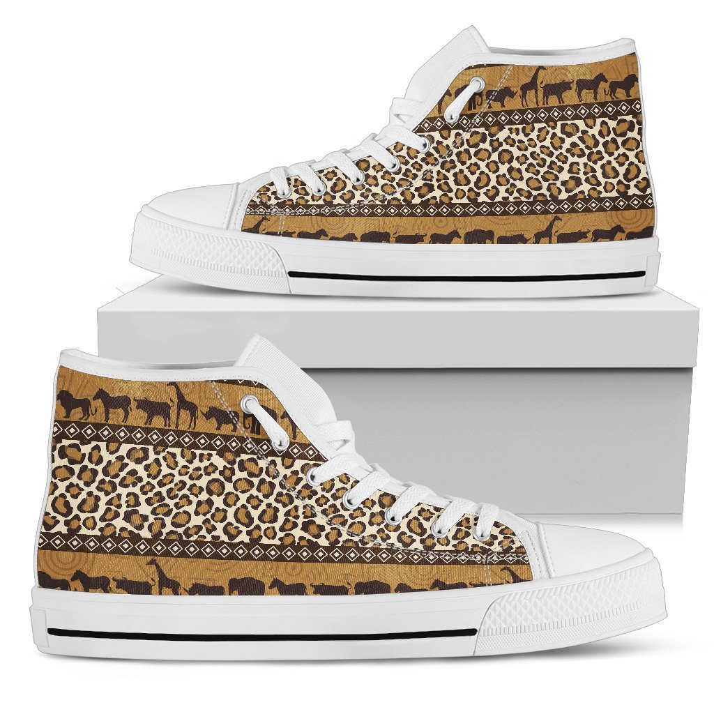 Zebra Leopard Skin Safari Men High Top Canvas Shoes