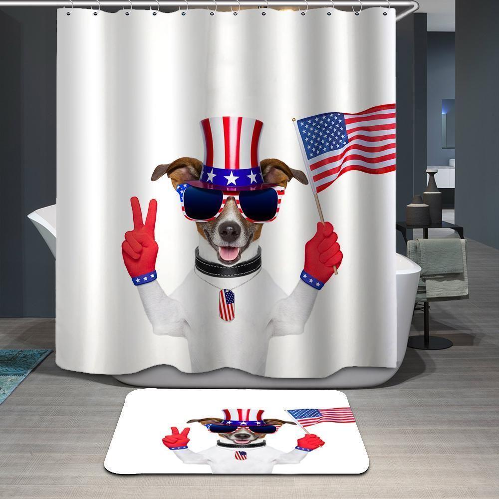 The Funny Dog And American Flag 3D Printed Shower Curtain Gift Home Decoration