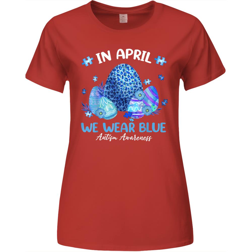 Blue Leopard Eggs Easter In April We Wear Blue Autism Premium Womens Tshirts