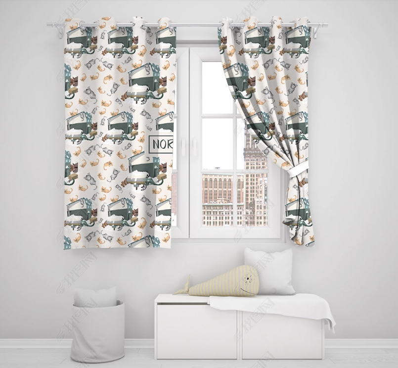 3D Hand Drawn Animal Cat Curtains And Drapes Lqh 225