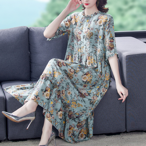 2022 Summer Print Natural Silk Beach Maxi Sundress Spring Loose Midi Dresses Women Elegant Bodycon Party Vestidos alx