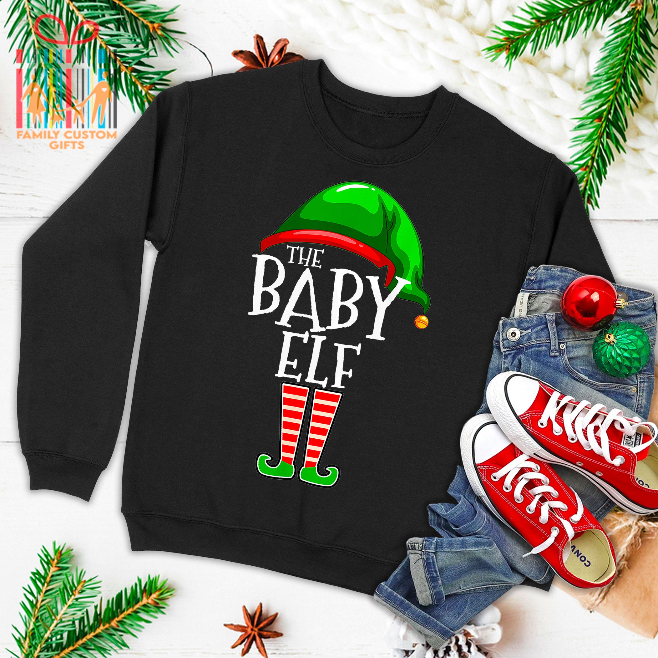 The Baby Elf Group Matching Family Christmas Gift Outfit Ugly Christmas Sweater T-Shirt