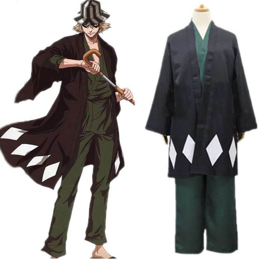 Anime Bleach Urahara Kisuke Gotei 13 Cosplay Costume Kimono Halloween For Men Women Full Outfit (Cape&Tops&Pants&Hat) alx