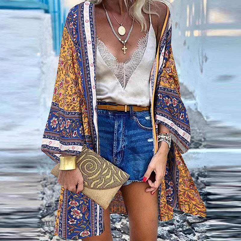 ZANZEA Women Autumn Floral Printed Kimono Cardigans Femme Clothing Bohemian Cover Casual Baggy Long Sleeve Blouse Chemise 2022 alx