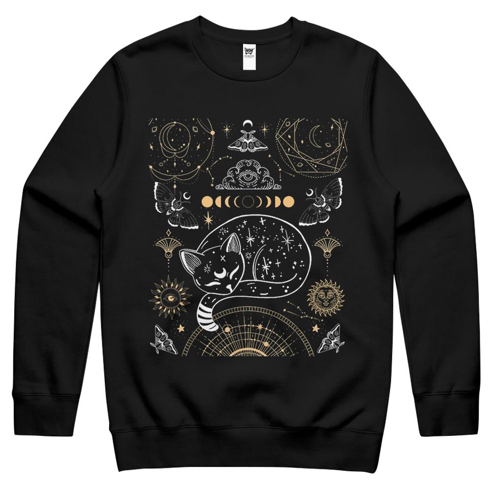 Cat Luna Moth Moon Phases Dark Academia Aesthetic Occult Crewneck Sweatshirt