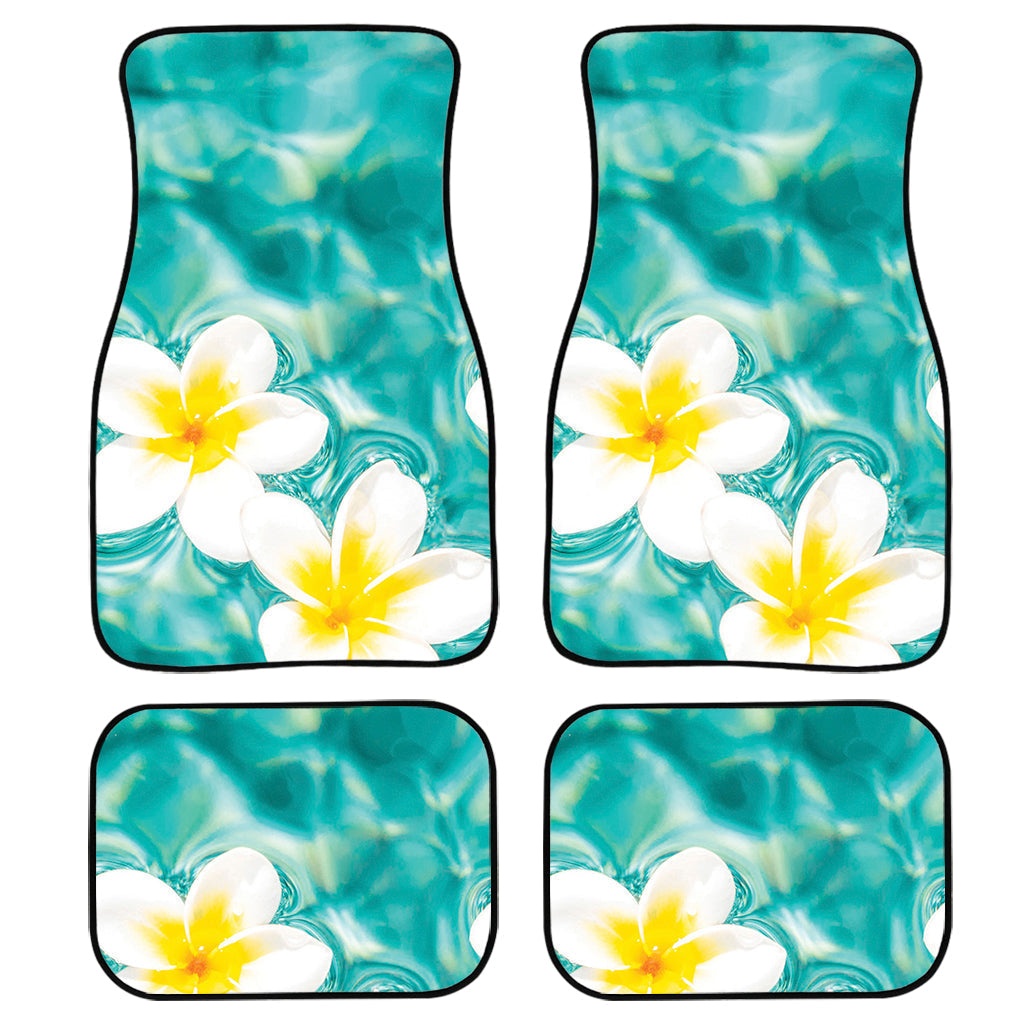 White And Yellow Plumeria In Water Print Front And Back Car Floor Mats, Front Car Mat