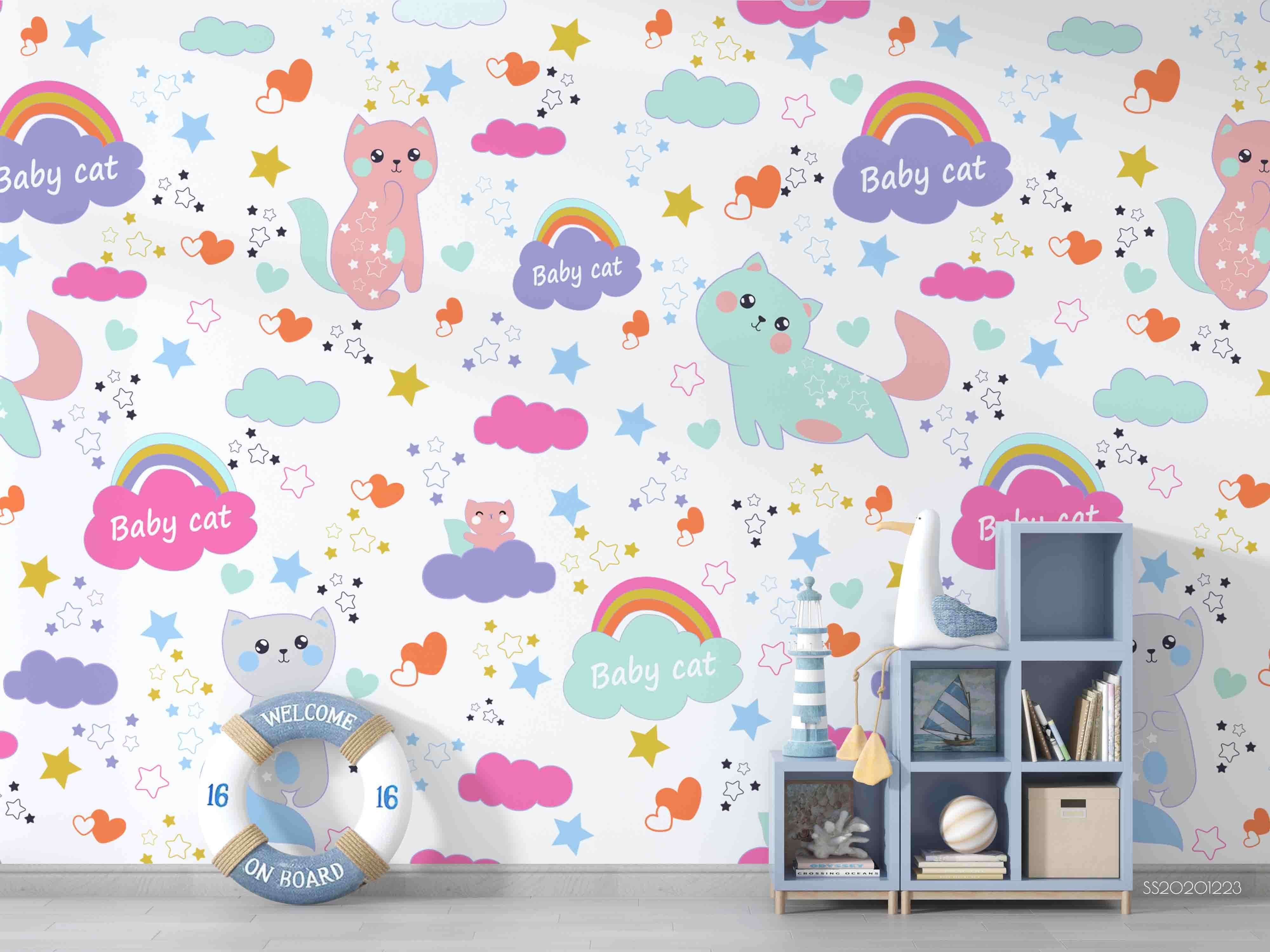 3D Cartoon Animal Rainbow Cat Wall Mural Wallpaper Lqh 87