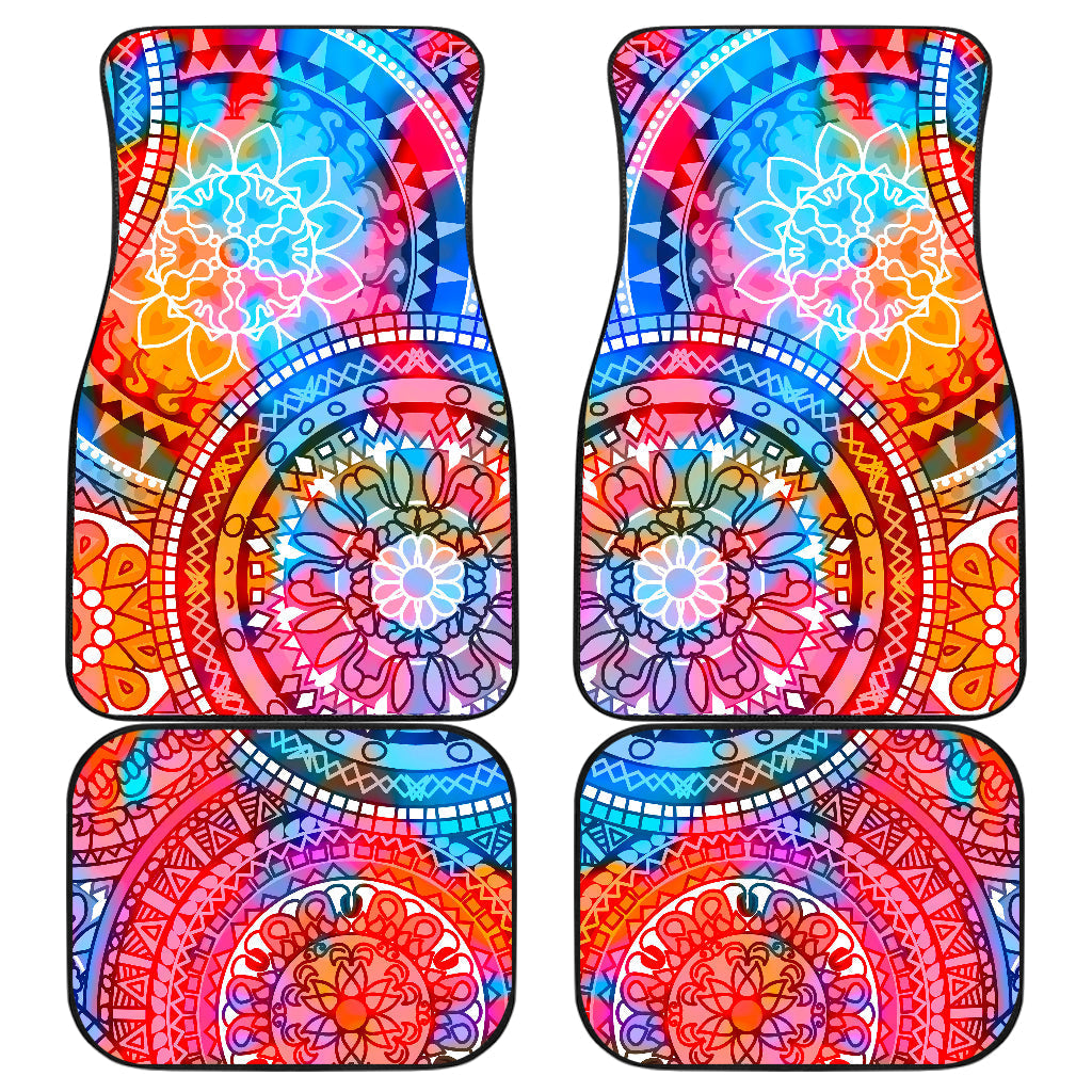 Colorful Circle Mandala Print Front And Back Car Floor Mats, Front Car Mat