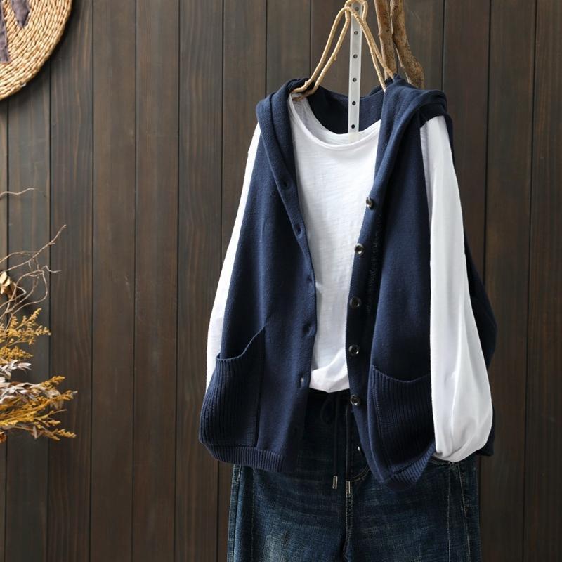 5 Colors Hooded Sweater Vests Women Loose S-3XL Simple BF Streetwear Sleeveless Clothing All-match Autumn Harajuku Chic Knitwear alx