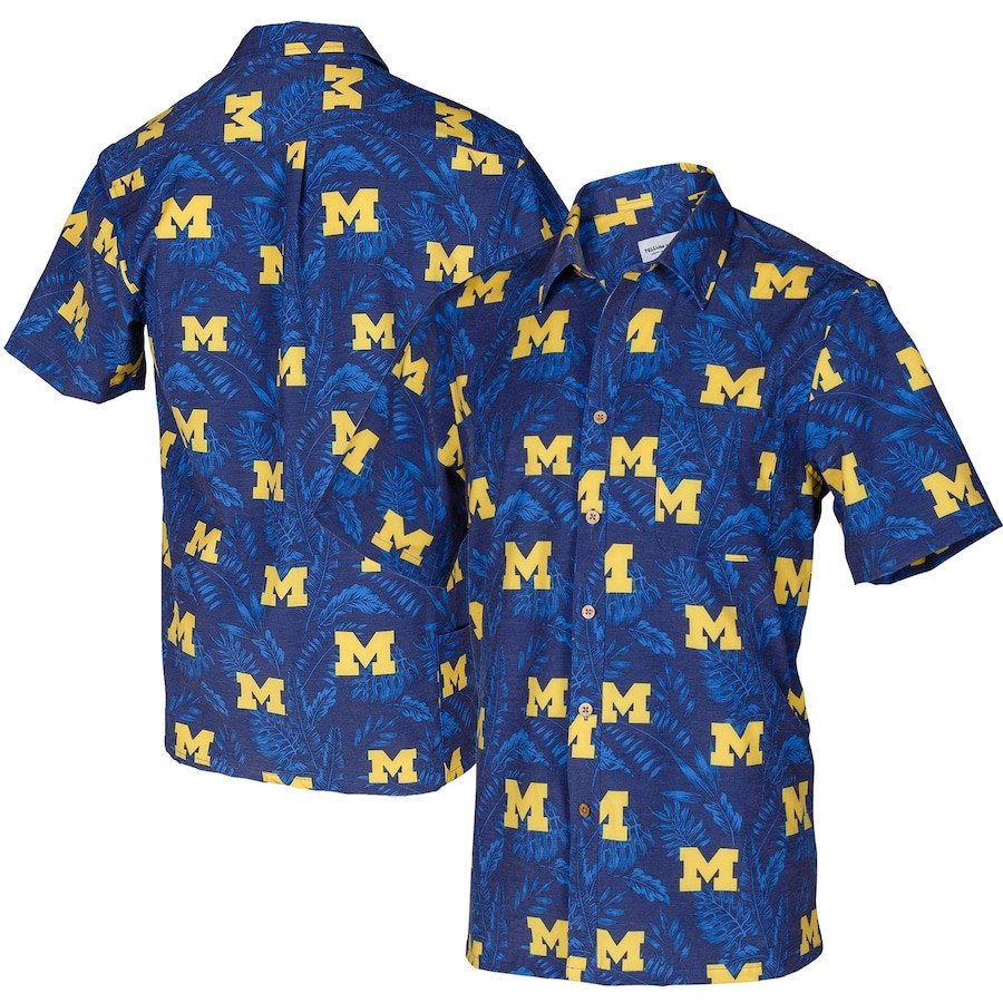 Michigan Wolverines Navy Floral Hawaii Shirt Ha90806