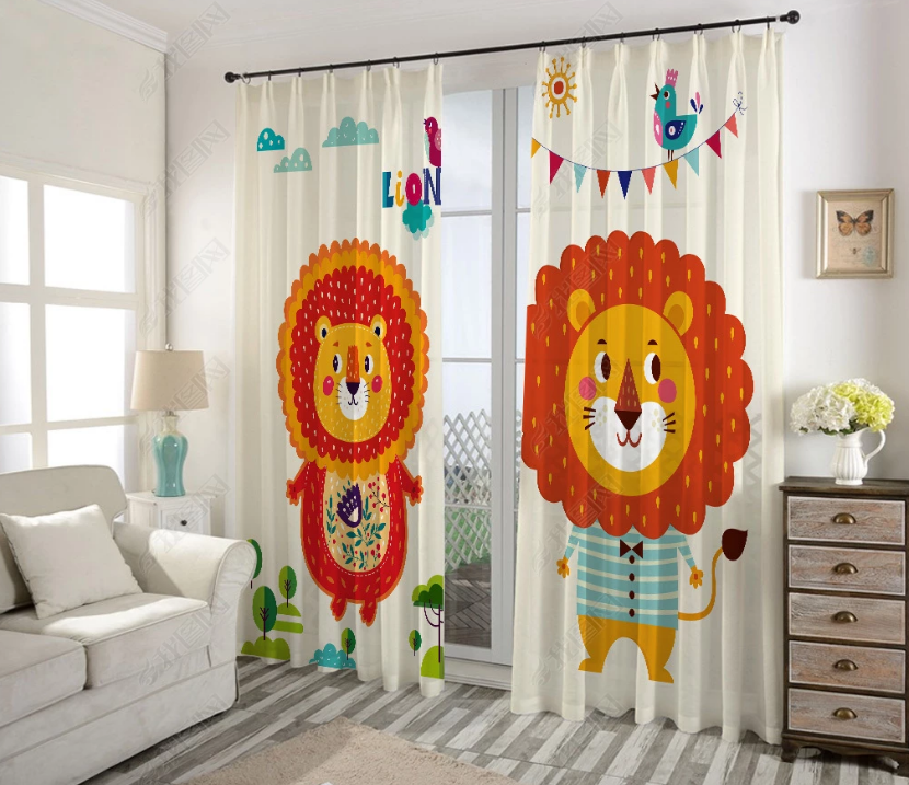 3D Cartoon Animal Lion Curtains And Drapes Lqh 70