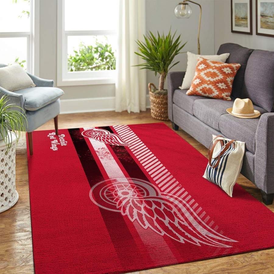 Detroit Red Wings Area Rugs Living Room Carpet Team Logo Sports Floor Decor