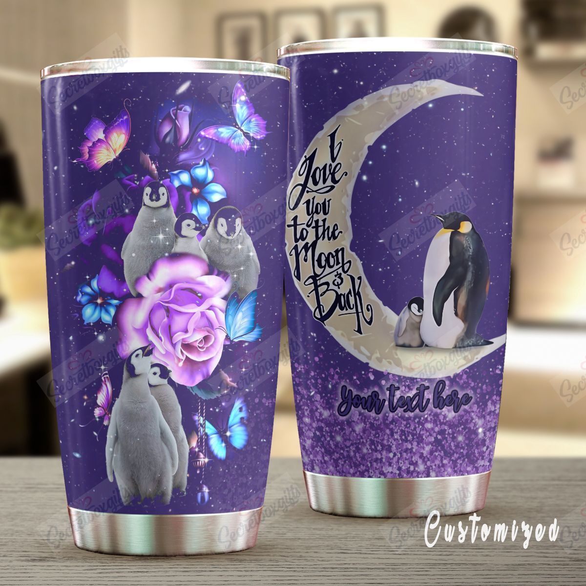 Personalized Penguin I Love You To The Moon And Back Nc0710231Cl Stainless Steel Tumbler Customize Name, Text, Number