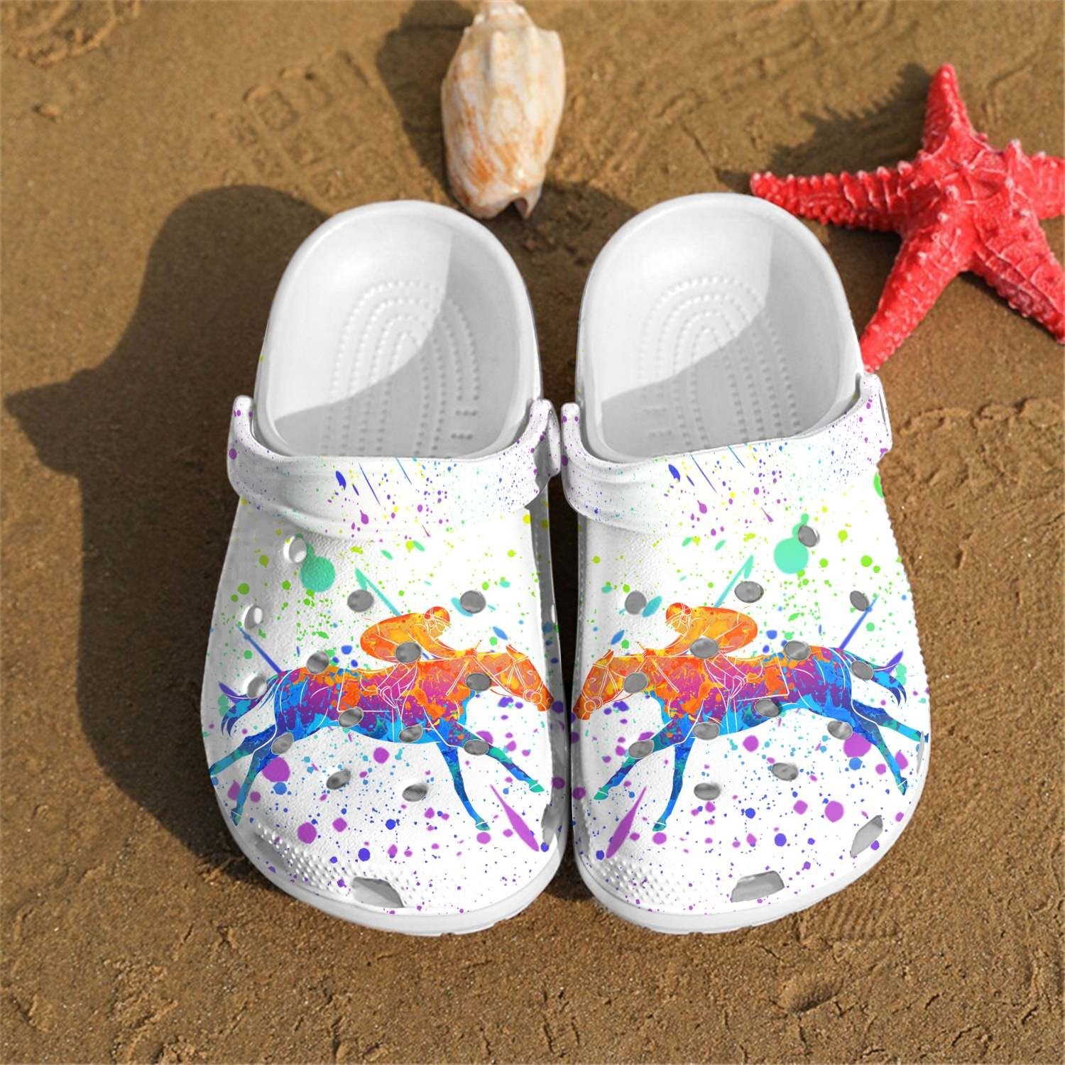Horse Racing Croc Shoes For Men Women – Racing Shoes Crocbland Clog Gifts For Son Daughter