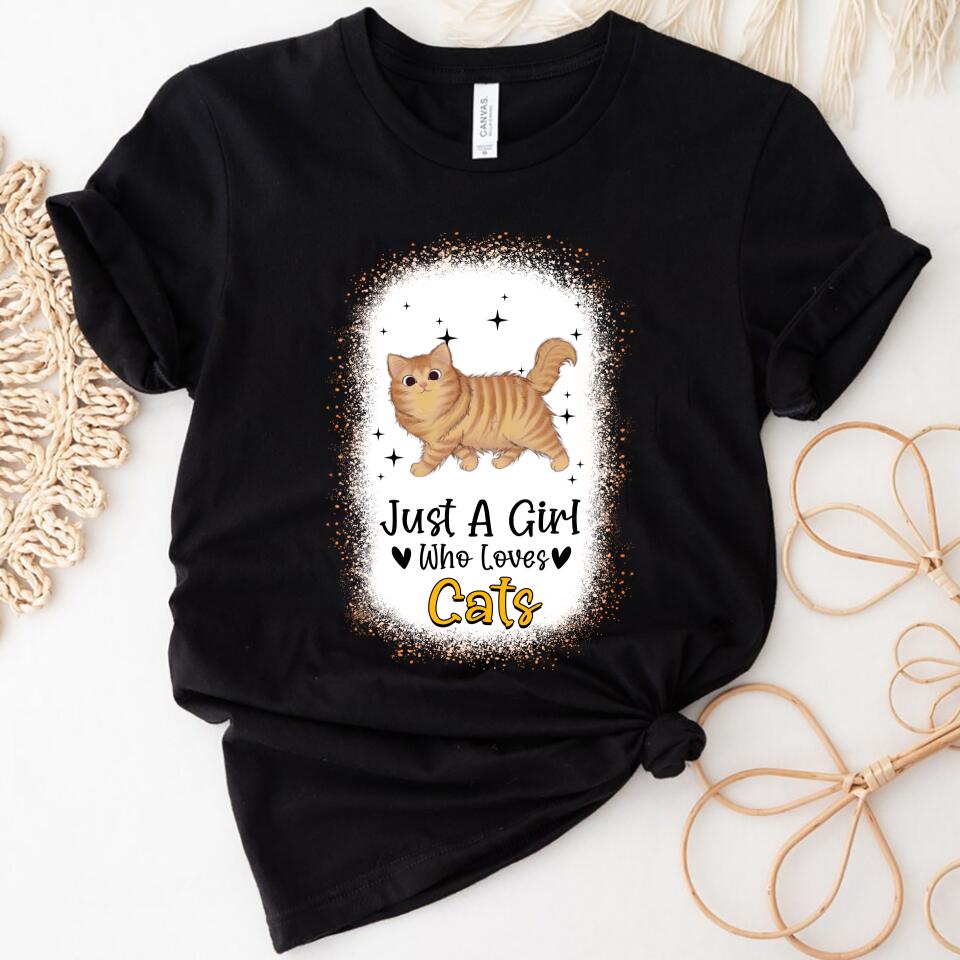 Just A Girl Who Lovers Cats, Personalized Bleached Women Shirt For Cat Lover – Trending Personalized