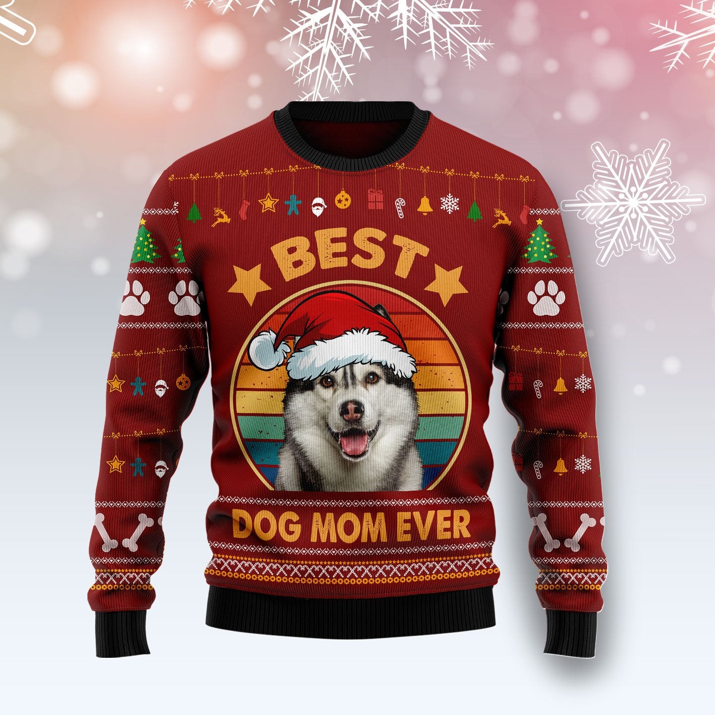 Siberian Husky Best Dog Mom Ever Sweater, Ugly Christmas Sweater For Dog Lovers