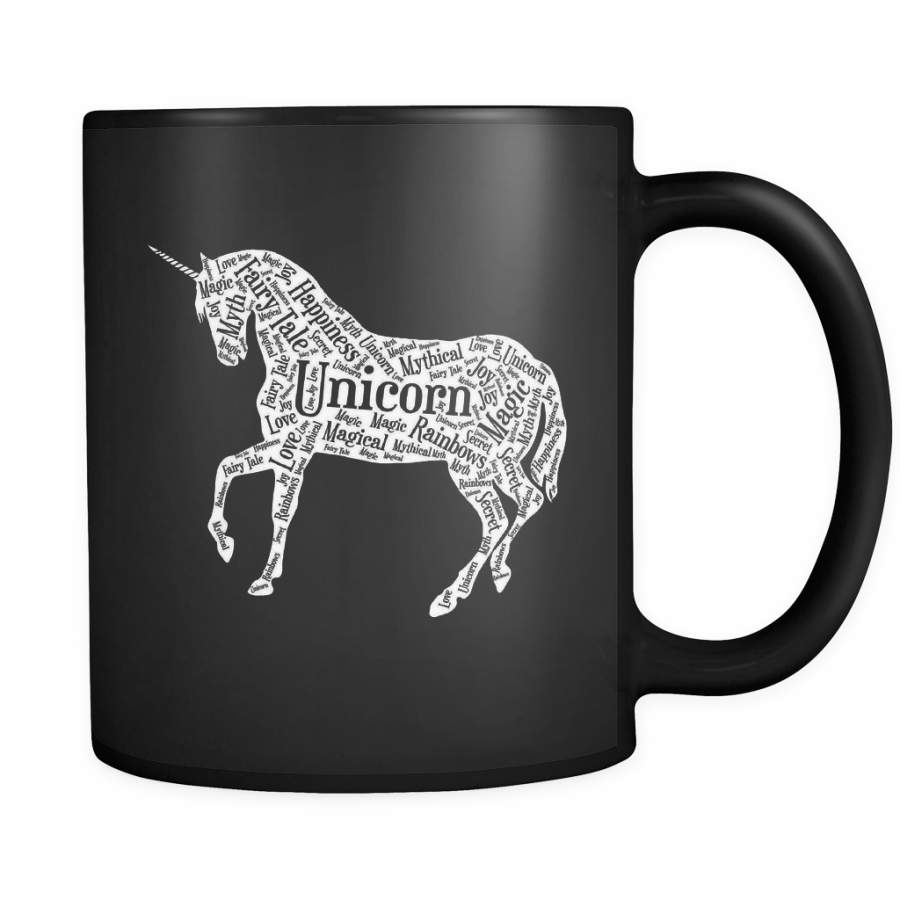 Unicorn Words Black Mug