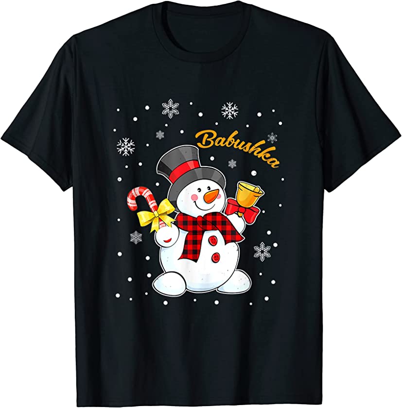 Babushka Snowman Candy Cane Christmas Red Plaid Women Men T-Shirt