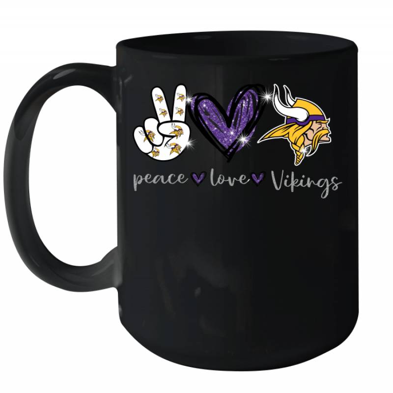 Peace Love Vikings gift for Minnesota Vikings Fans Ceramic Mug 15oz