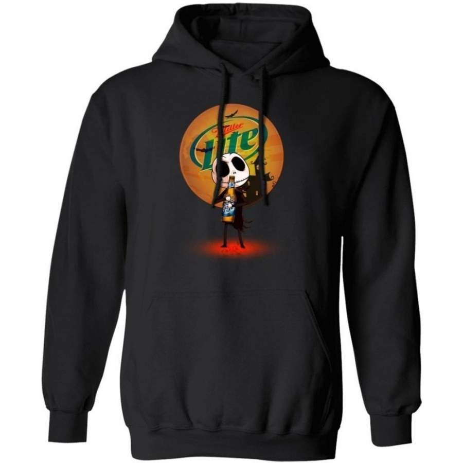 Jack Skellington Holding Miller Lite Beer Hoodie Funny Gift T-Shirt