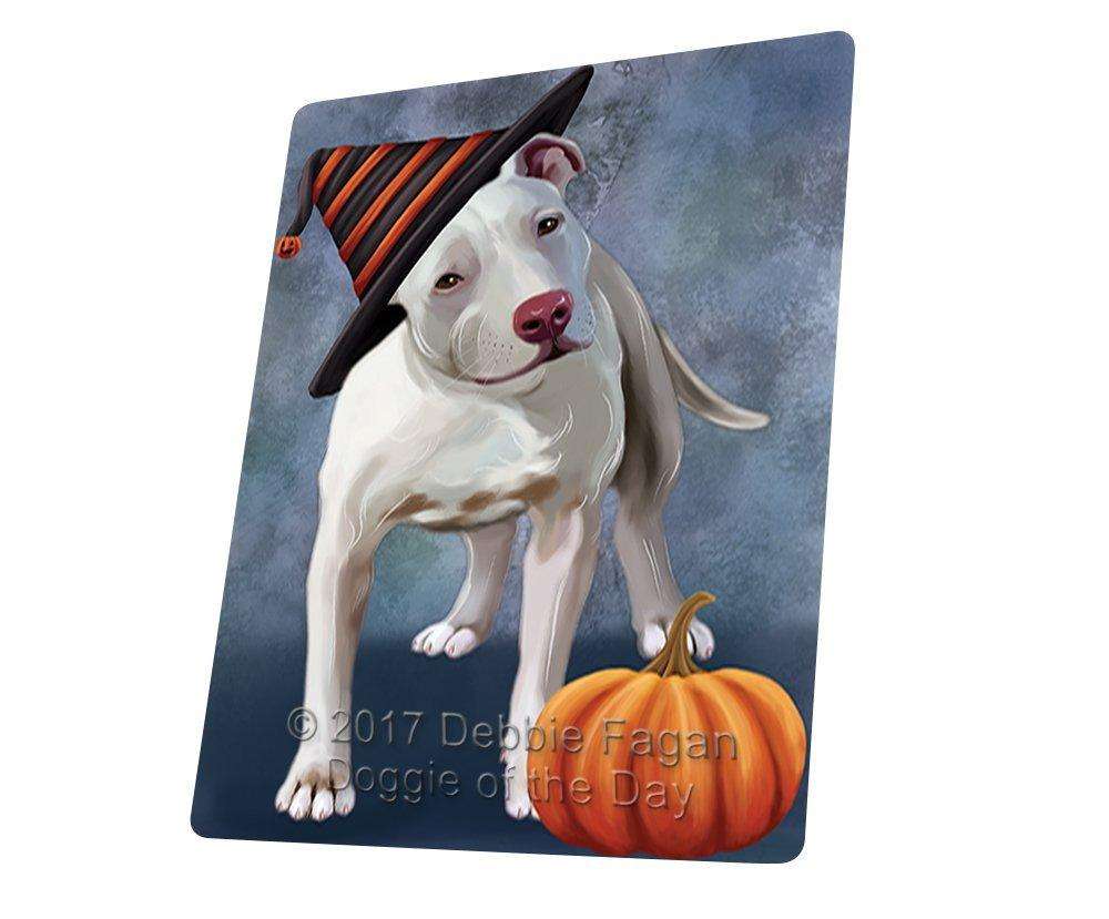 Happy Halloween Pit Bull Dog Wearing Witch Hat With Pumpkin Art Portrait Print Woven Throw Sherpa Plush Fleece Blanket D054