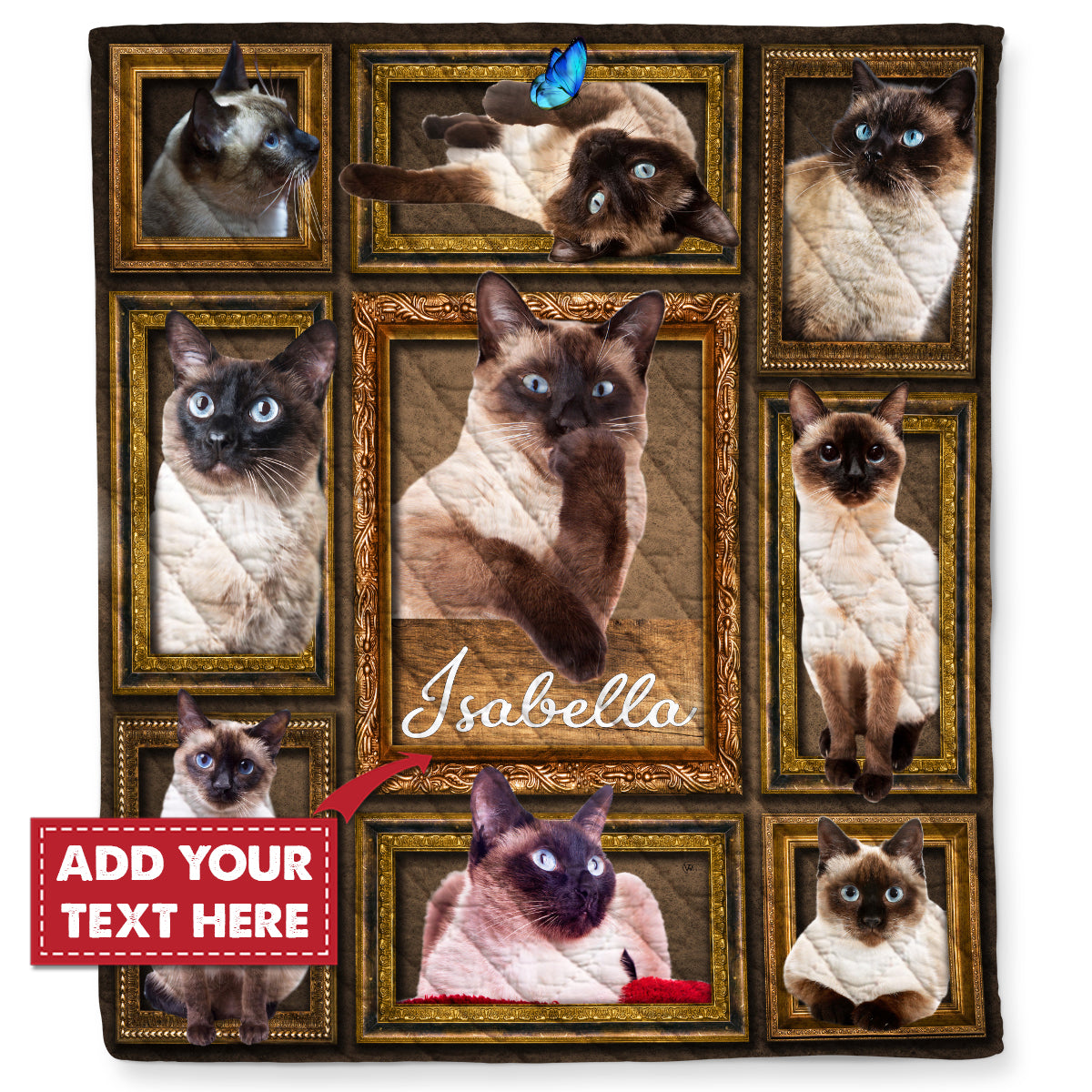 Personalized Custom Name Siamese Cat Kitten Quilt Blanket