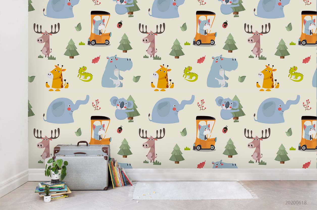 3D Cartoon Animal Tree Wall Mural Wallpaper A175 Lqh