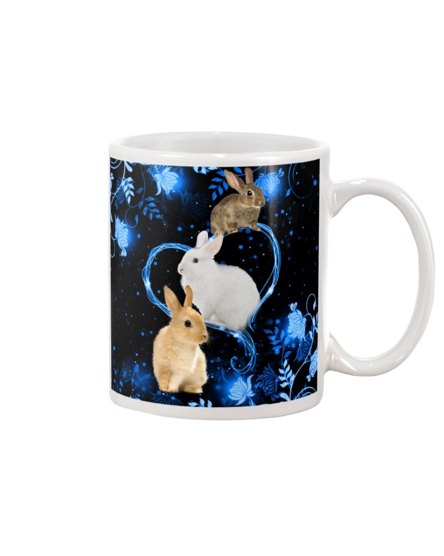 Rabbit Twinkling blue heart Mug White 11Oz