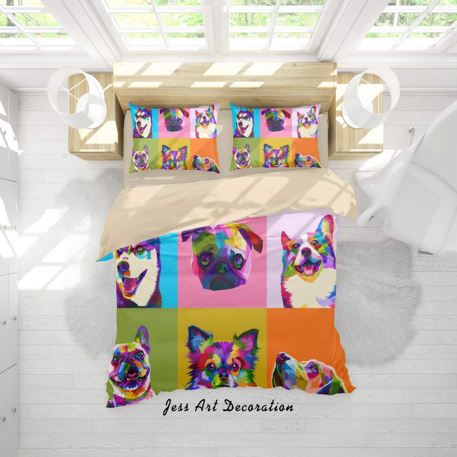 3D Color Dog Animal Photos Quilt Cover Set Bedding Set Duvet Cover Pillowcases A311 LQH