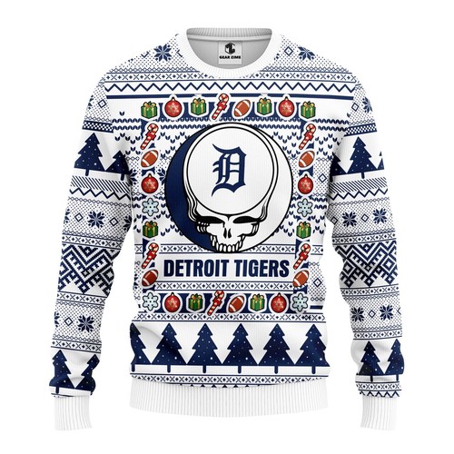 Detroit Tigers Grateful Dead Christmas Gift For Fan Ugly Wool Sweater Christmas