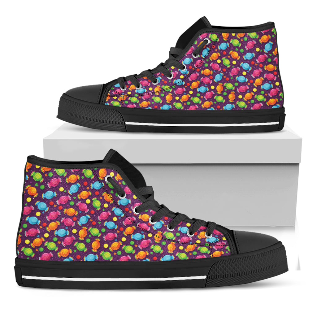 Sweet Candy Pattern Print Black High Top Shoes