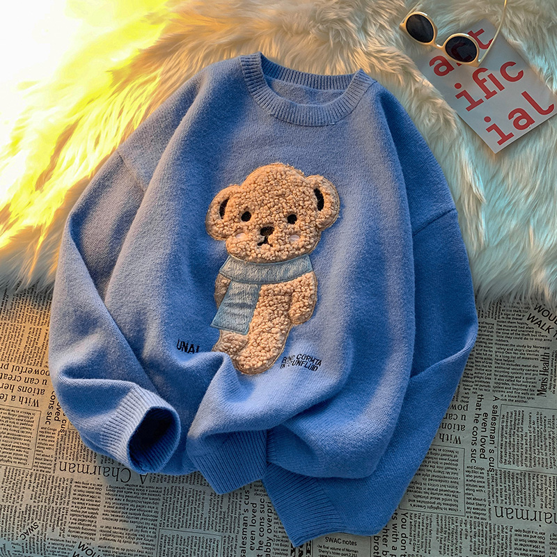 Women Pullovers Winter Jumpers Knitwear Cute Bear Sweater Knitted Harajuku 2021 Round Collar Loose Pullovers Oversized Teens New alx